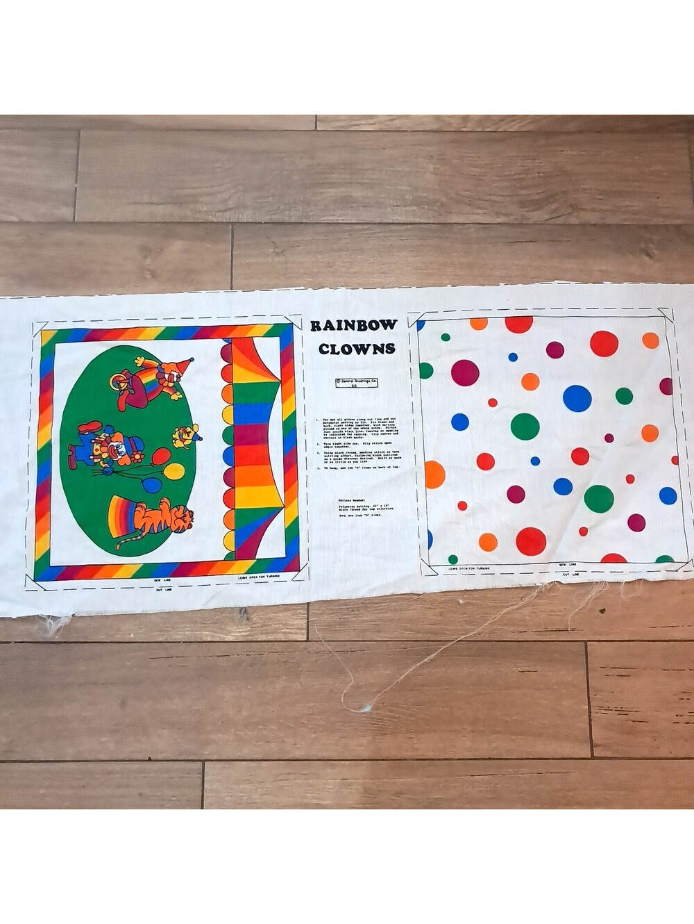 Vintage General Greetings Rainbow Clown Panel Cut Sew Fabric pillow craft bright